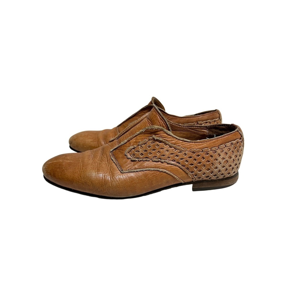 John Fluevog Shoes Begin Swing Slip On Flat Oxford Burnt Orange Leather Women 12